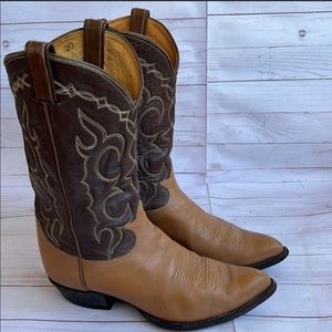 TONY LAMA PATRON SADDLE BOOTS SIZE 11 STYLE 8047 TAN & BROWN WESTERN COWBOY